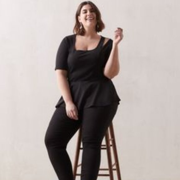 Addition Elle Tops - Black Peplum Top 2X